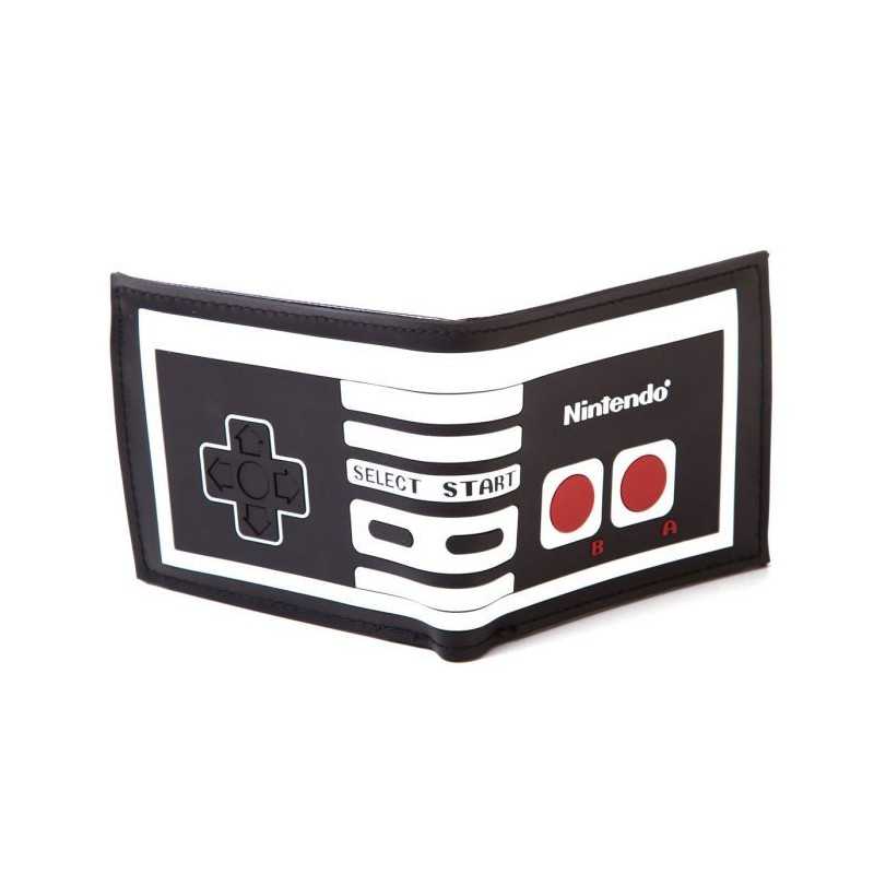 Homme et femme Gamer Fermeture éclair noire Vintage Porte-monnaie en forme de manette NES Retro Cadeau Geek Mancha de Creación Porte feuille vintage gris 