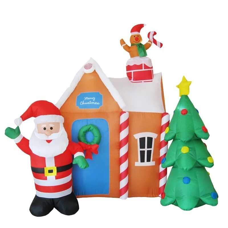 Décoration Maison de Noël Gonflable avec Père Noël Sapin de Noël LED