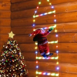 Décoration Maison Père Noël montant à l'échelle LED
