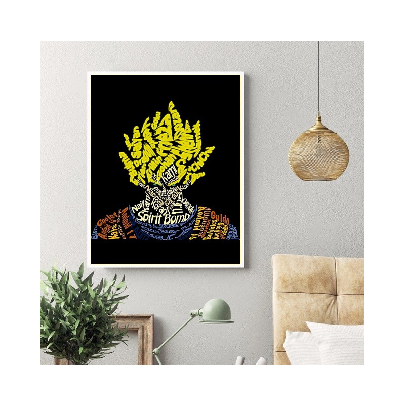 Tableau Goku Saiyan lettres alphabet - boutique geek - Cadeau Geek