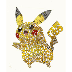 Tableau Pikachu lettres alphabet blanc - boutique geek - Cadeau Geek