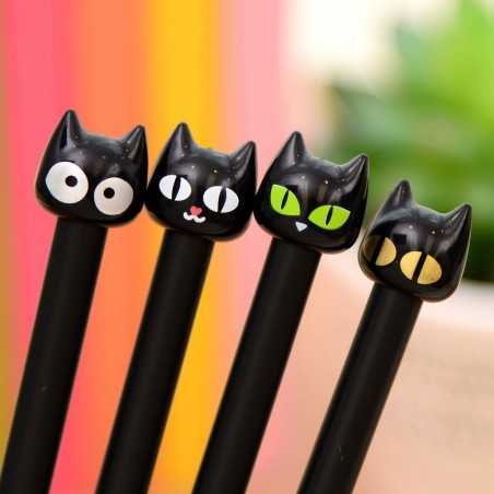 Lot 4 Stylos Chats Noirs - boutique geek - Cadeau Geek